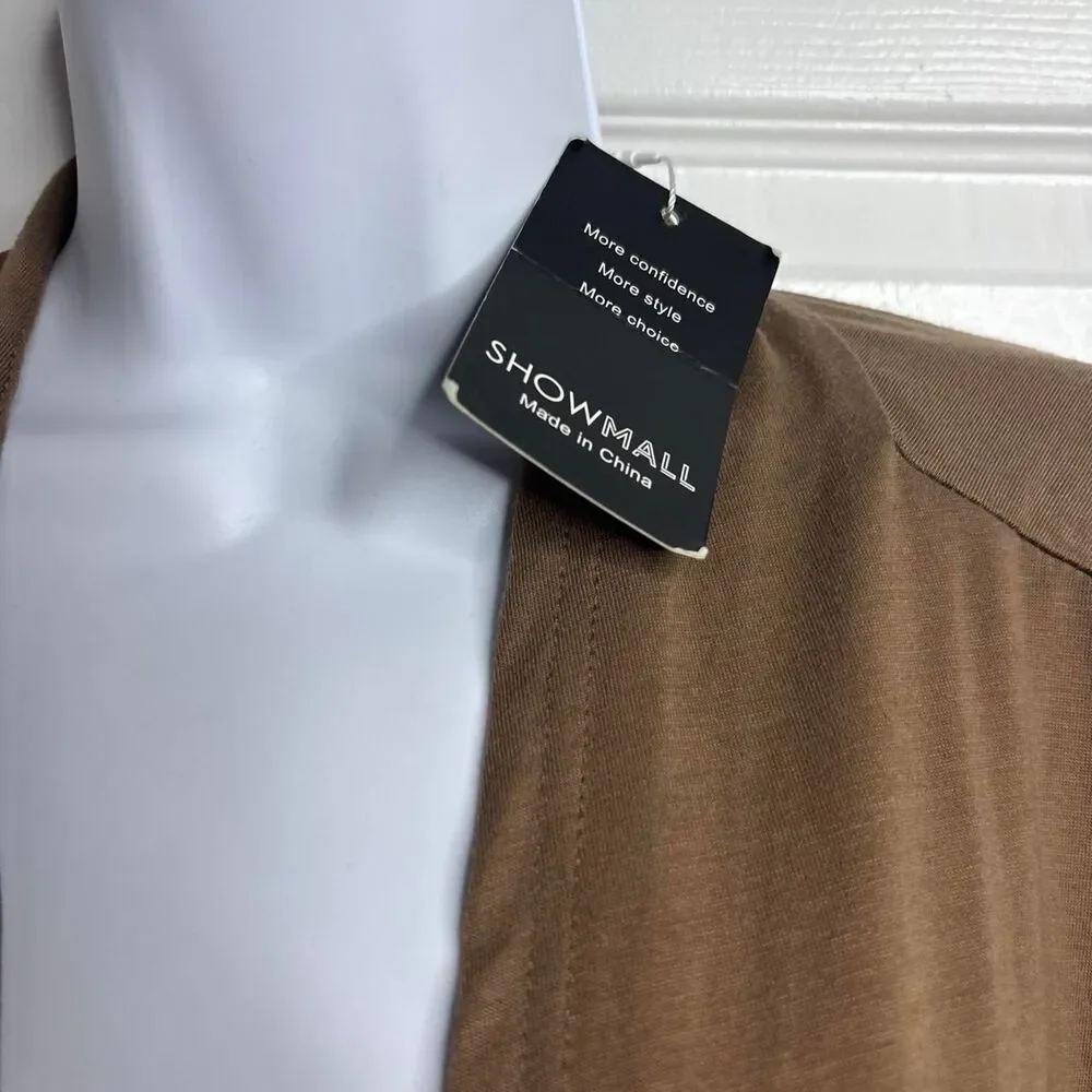 NWT 4X Showmall Coffee Brown Open Front Waterfall Cardigan